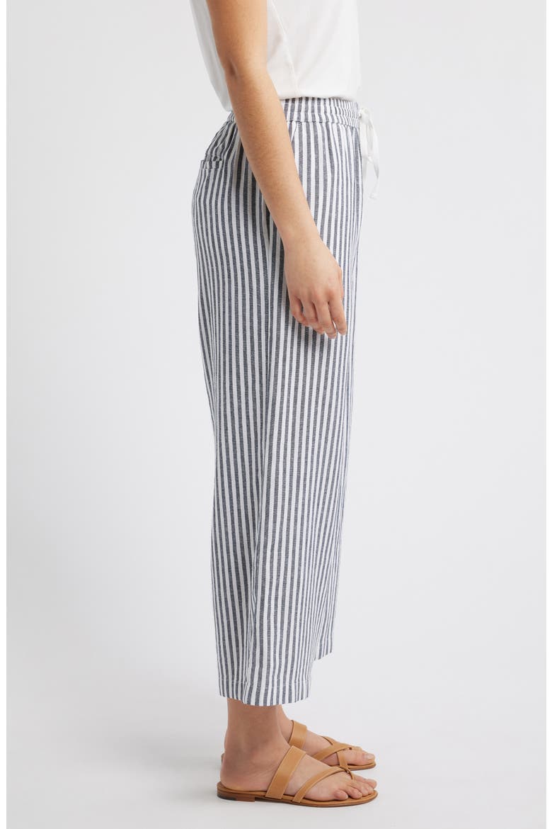 Drawstring Wide Leg Linen Blend Pants, Alternate, color, NAVY B- WHITE BRIANNE STRIPE