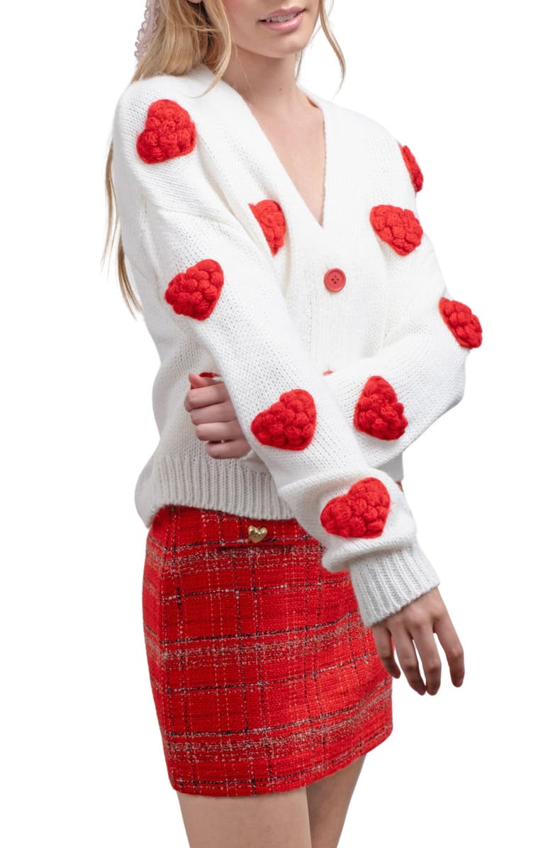 Blu Pepper Puffy Heart Button Front Cardigan, Alternate, color, 