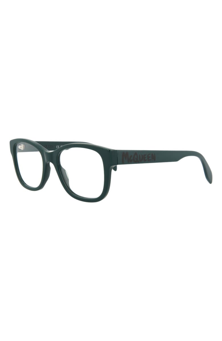 McQueen 52mm Rectangular Optical Glasses, Alternate, color, Green Green Transparent