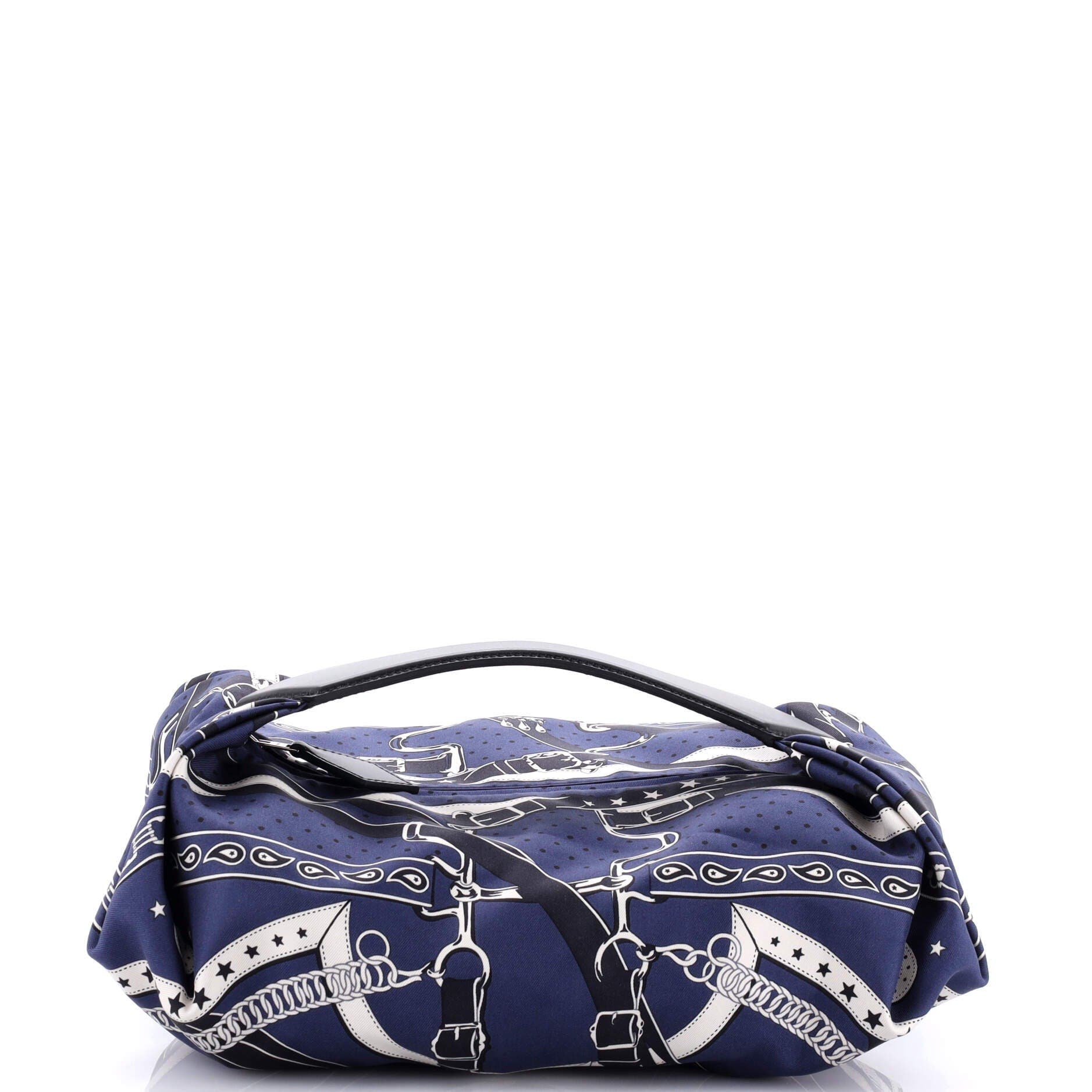 Pre-Owned Hermes Balusoie Bag Printed Silk and Leather, Main, color, Bleu Indigo