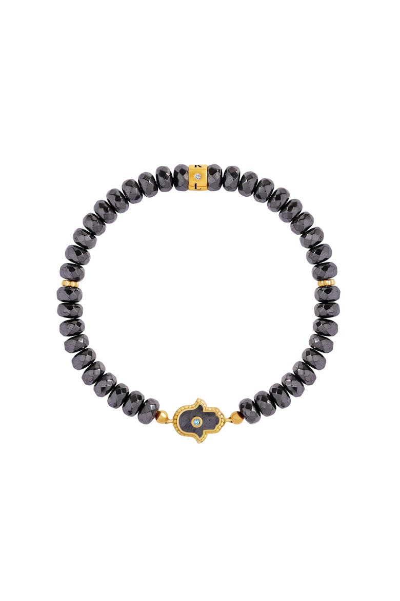 Guardian Spirit Hematite & Aquamarine Hamsa Bracelet, Main, color, Grey/Gold