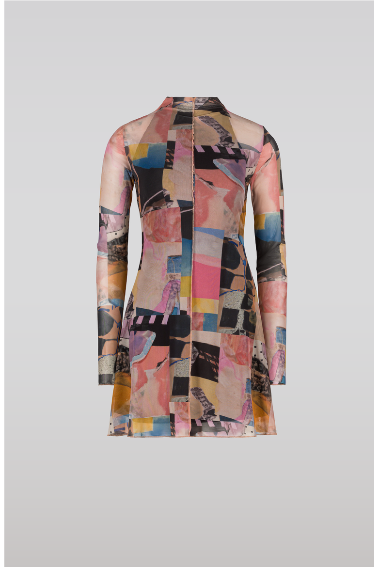 Collage Mesh Dress, Main, color, Blush Pink / Multicolor