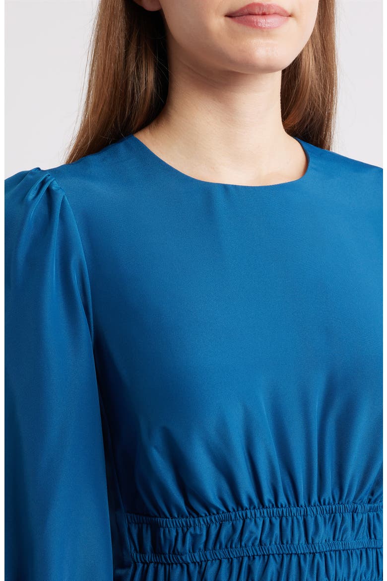 Balloon Sleeve Crepe Fit & Flare Dress, Alternate, color, TEAL