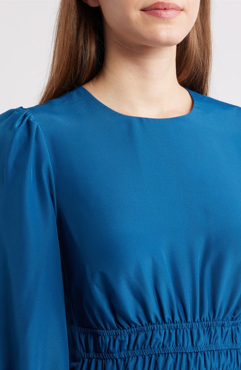 Eliza J Balloon Sleeve Crepe Fit & Flare Dress, Alternate, color, Teal