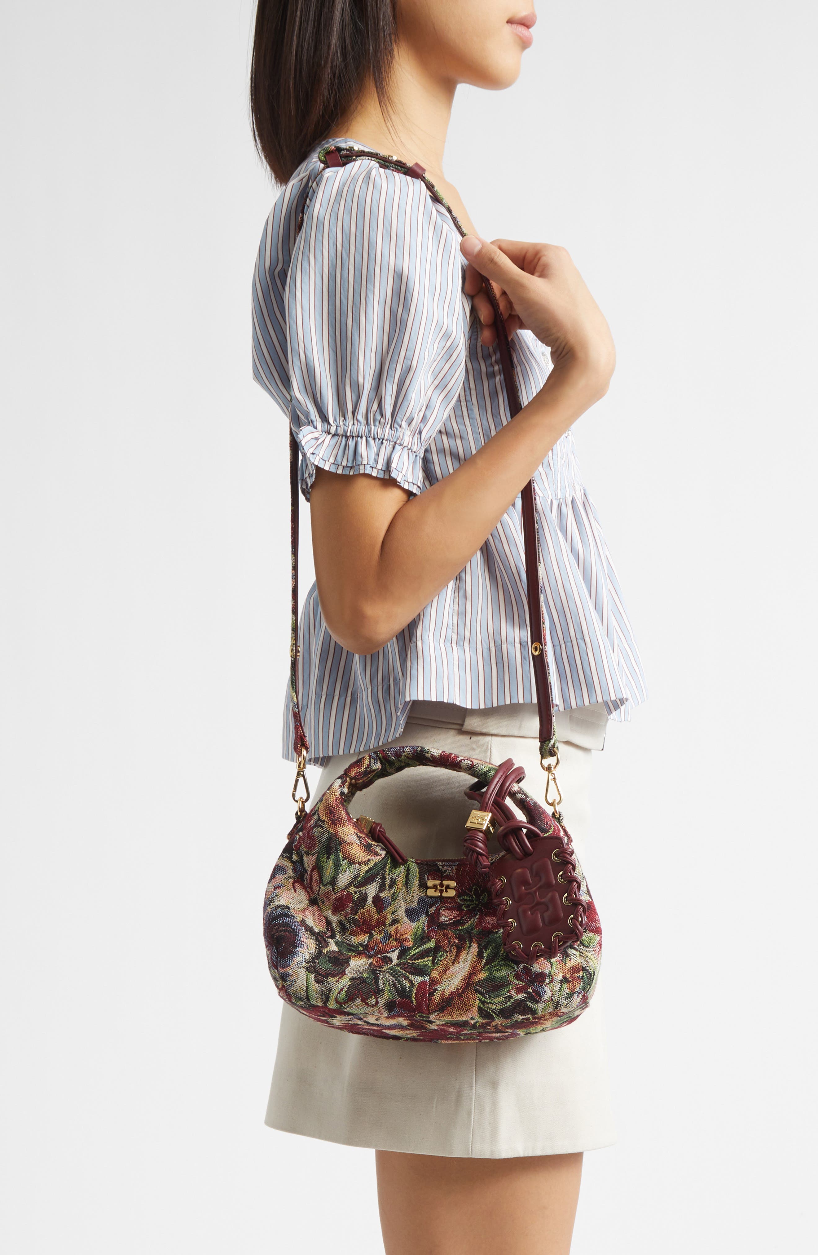 Ganni Mini Tapestry Hobo Bag, Alternate, color, 