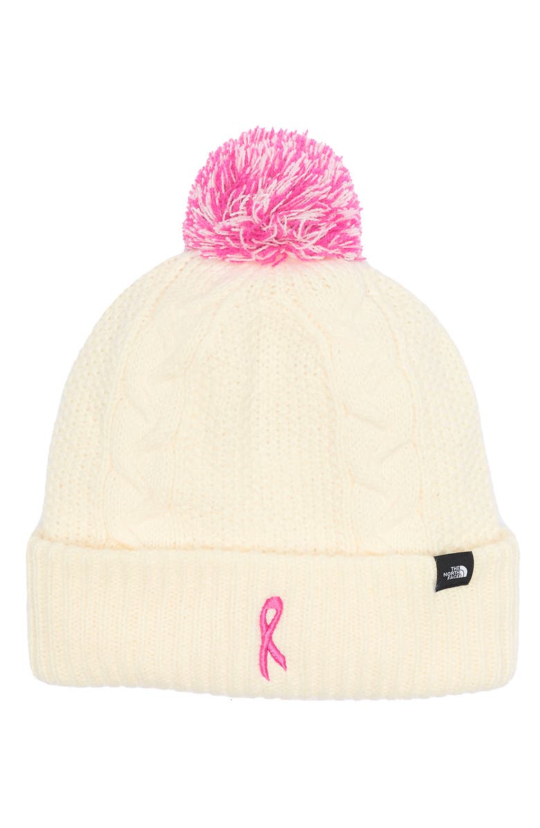 The North Face Minna Breast Cancer Ribbon Cable Knit Pompom Beanie, Main, color,