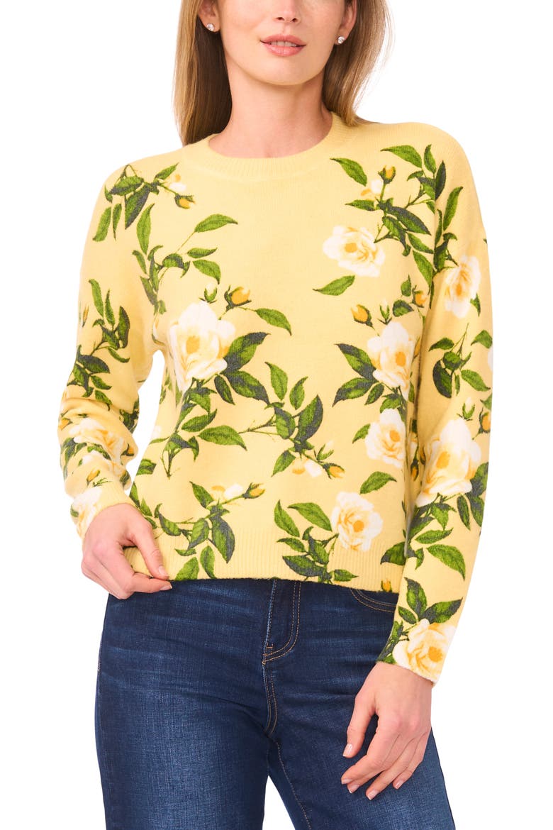 Floral Brushed Sweater, Main, color, MISTED YELLOW