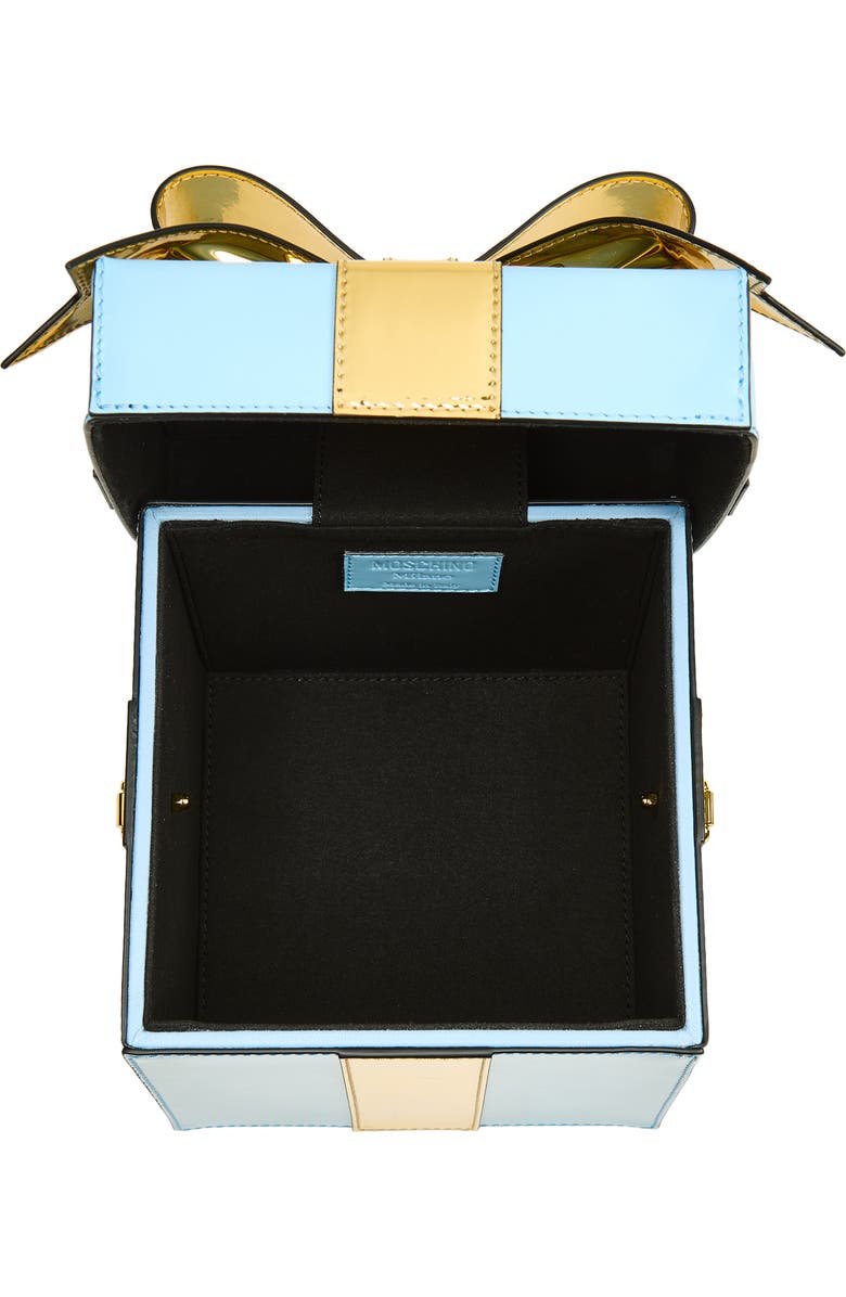 Moschino Gift Box Bag Leather Clutch, Alternate, color, Blue