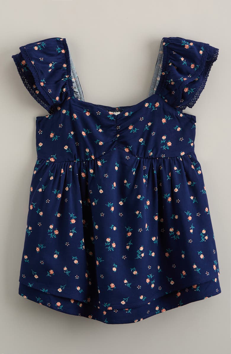 Treasure & Bond Kids' Ditsy Floral Ruffle Sleeve Top, Main, color, Navy Medieval Wild Rosette