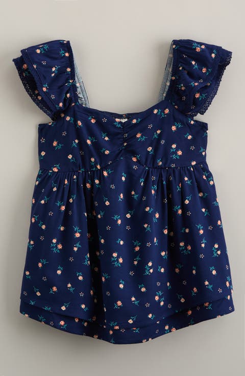 Kids' Ditsy Floral Ruffle Sleeve Top (Big Kid)