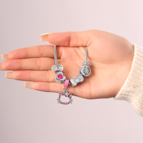 Hello Kitty 7'' Fashion Charm Bead Bracelet In Silver