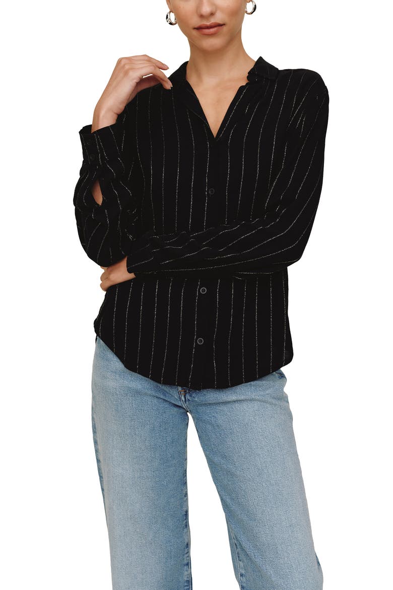 Striped Button-Down Shirt, Main, color, BLACK LUREX STRIPE