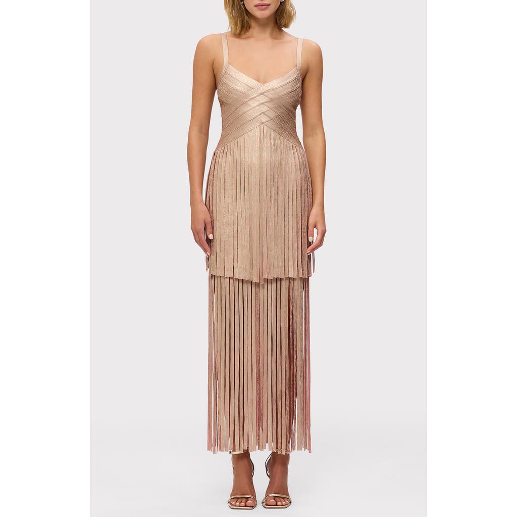 Herve Leger The Metallic Vivienne Gown In Rose Gold Foil