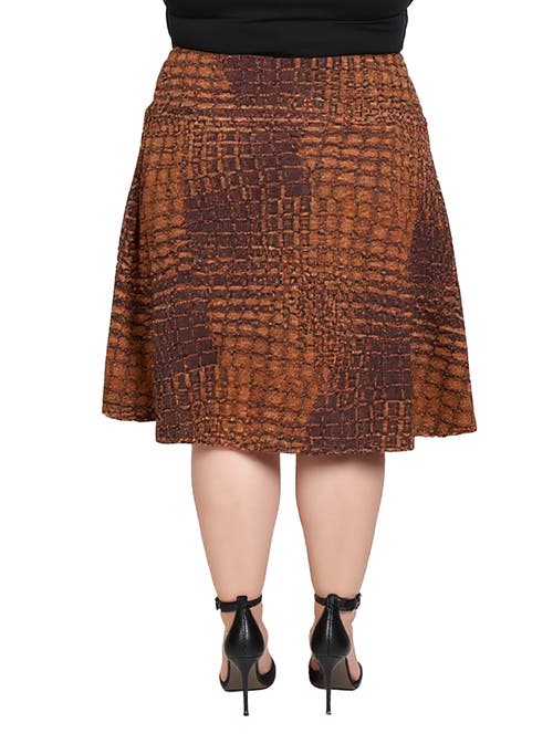 24seven Comfort Apparel Plus Size Brown Geometric Print Midi Skirts In Multi