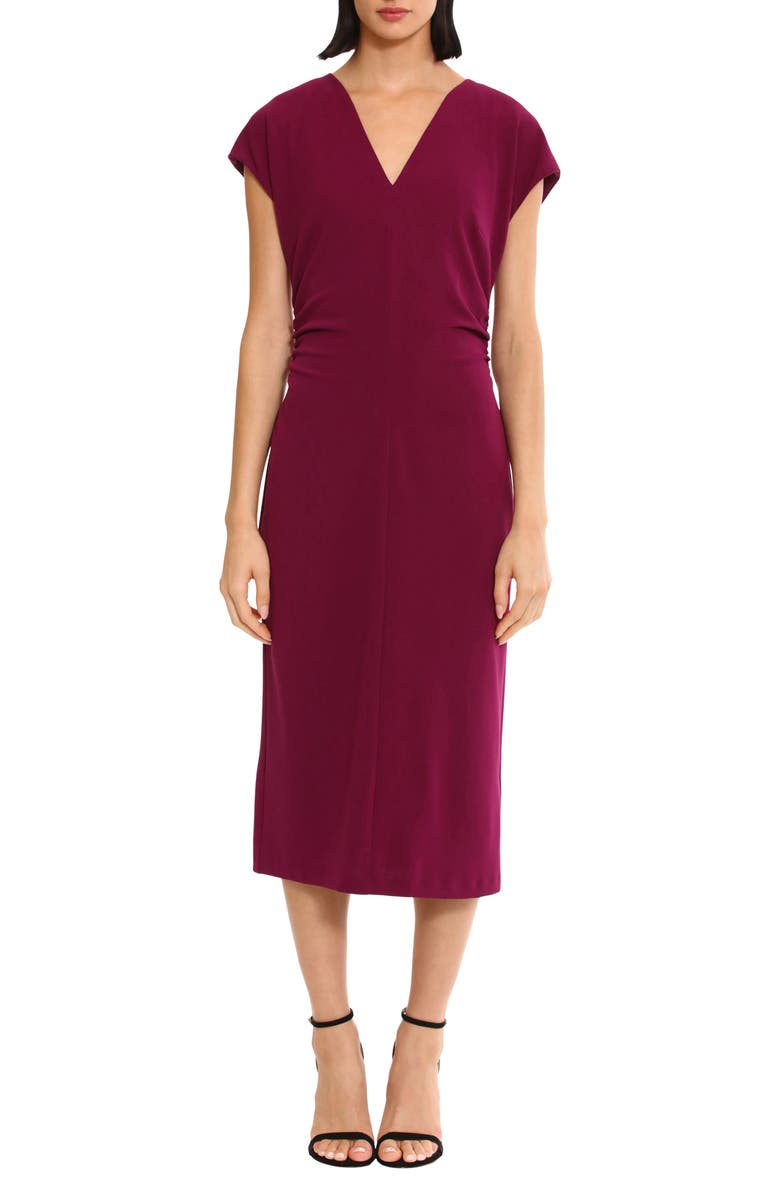 DONNA MORGAN FOR MAGGY Ruched Cap Sleeve Midi Dress, Main, color,