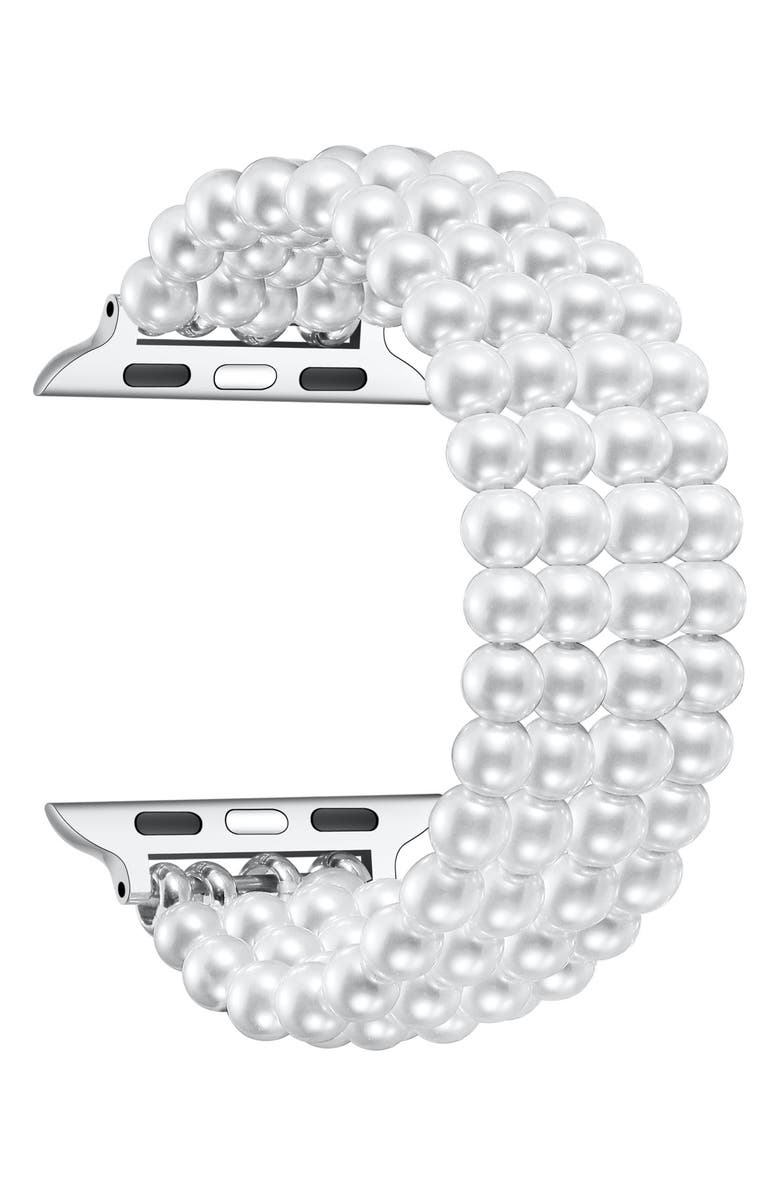The Posh Tech Ariel Imitation Pearl Apple Watch<sup>®</sup> Bracelet Watchband, Alternate, color, White