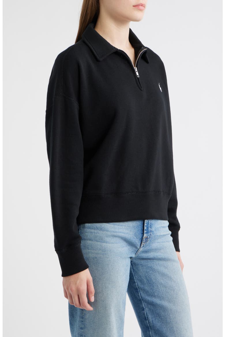 Cotton Blend Fleece Quarter-Zip Sweatshirt, Alternate, color, POLO BLACK