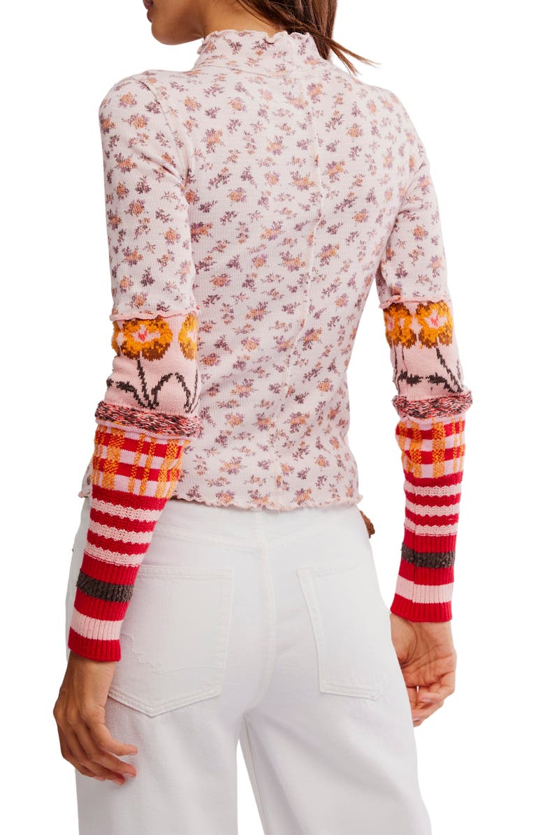 Free People Bowery Cuff Mock Neck Top, Alternate, color, Cherry Blossom Combo