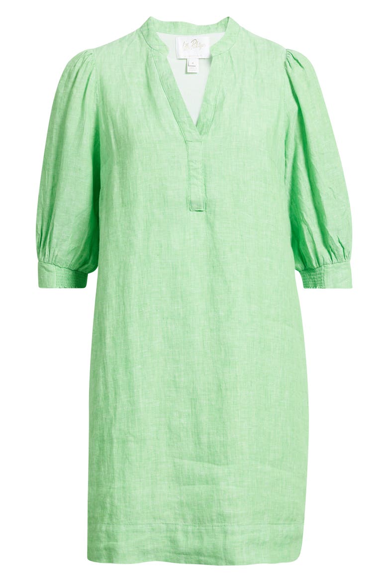 Mialeigh Elbow Sleeve Linen Shift Dress, Alternate, color, PUTTING GREEN X RESORT WHITE