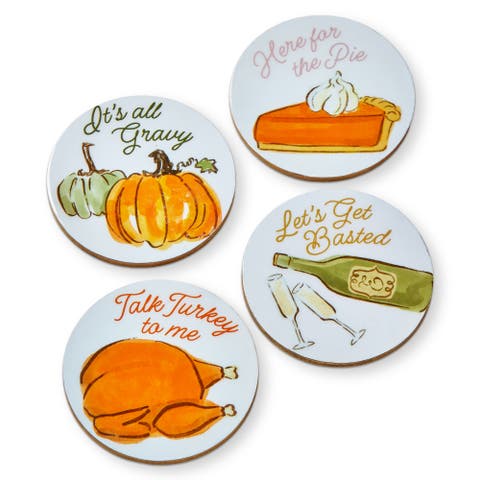 Turkey & Toast Bar Coaster Set of 4 Multi MDF Enamel 4x4 in Fall