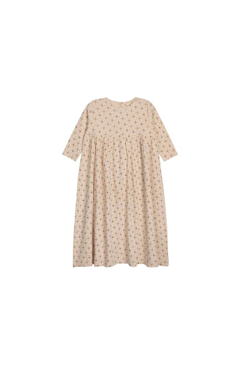 Floral Grid Collection - Girls Dress 3/4 Sleeves, Main, color, Pink