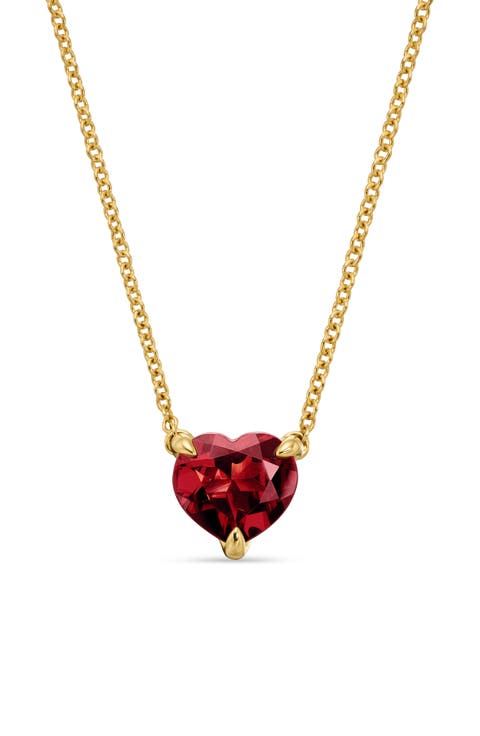 Heart Pendant Necklace in 18K Yellow Gold with Garnet