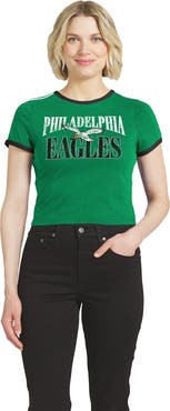 WEAR by Erin Andrews Women's WEAR by Erin Andrews Kelly Green Philadelphia Eagles Cropped Throwback Ringer Baby T-Shirt