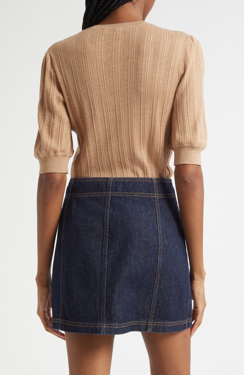 Ulla Johnson Salima Ruffle & Lace Merino Wool Sweater, Alternate, color, Camel Melange