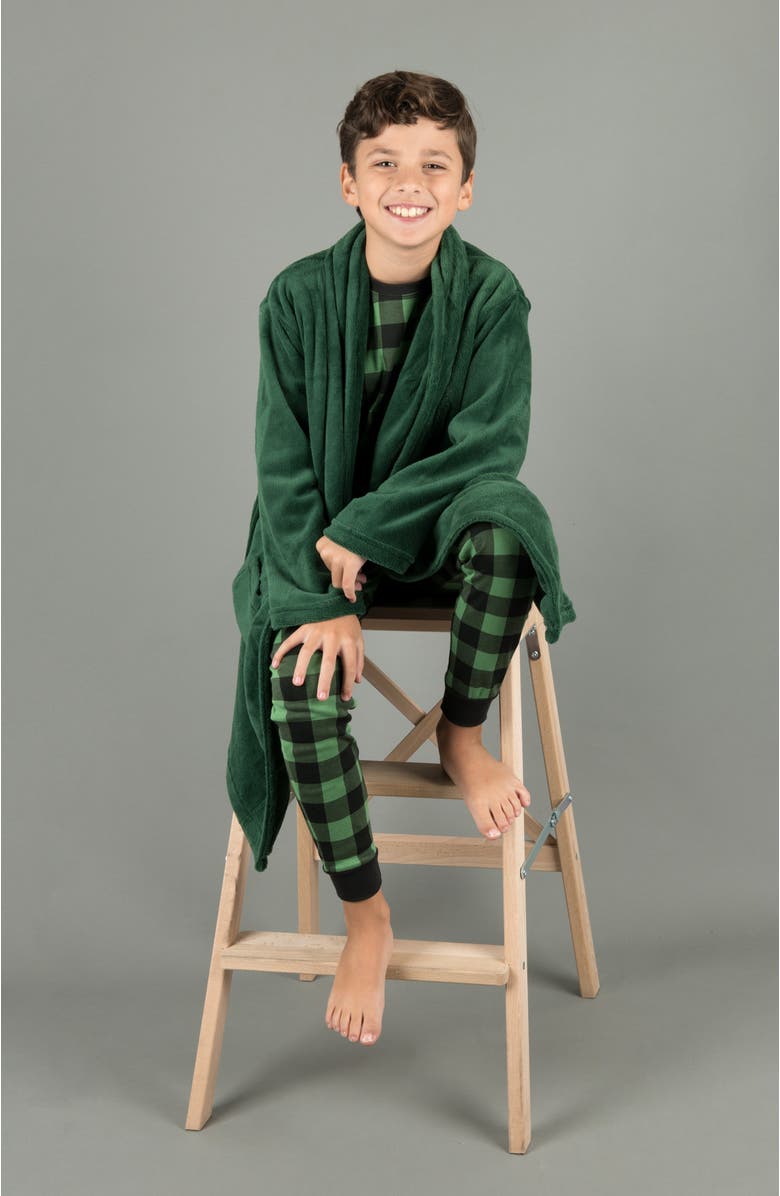 Leveret Kids Fleece Robe, Shawl Collar, Solid Colors, Alternate, color, Green