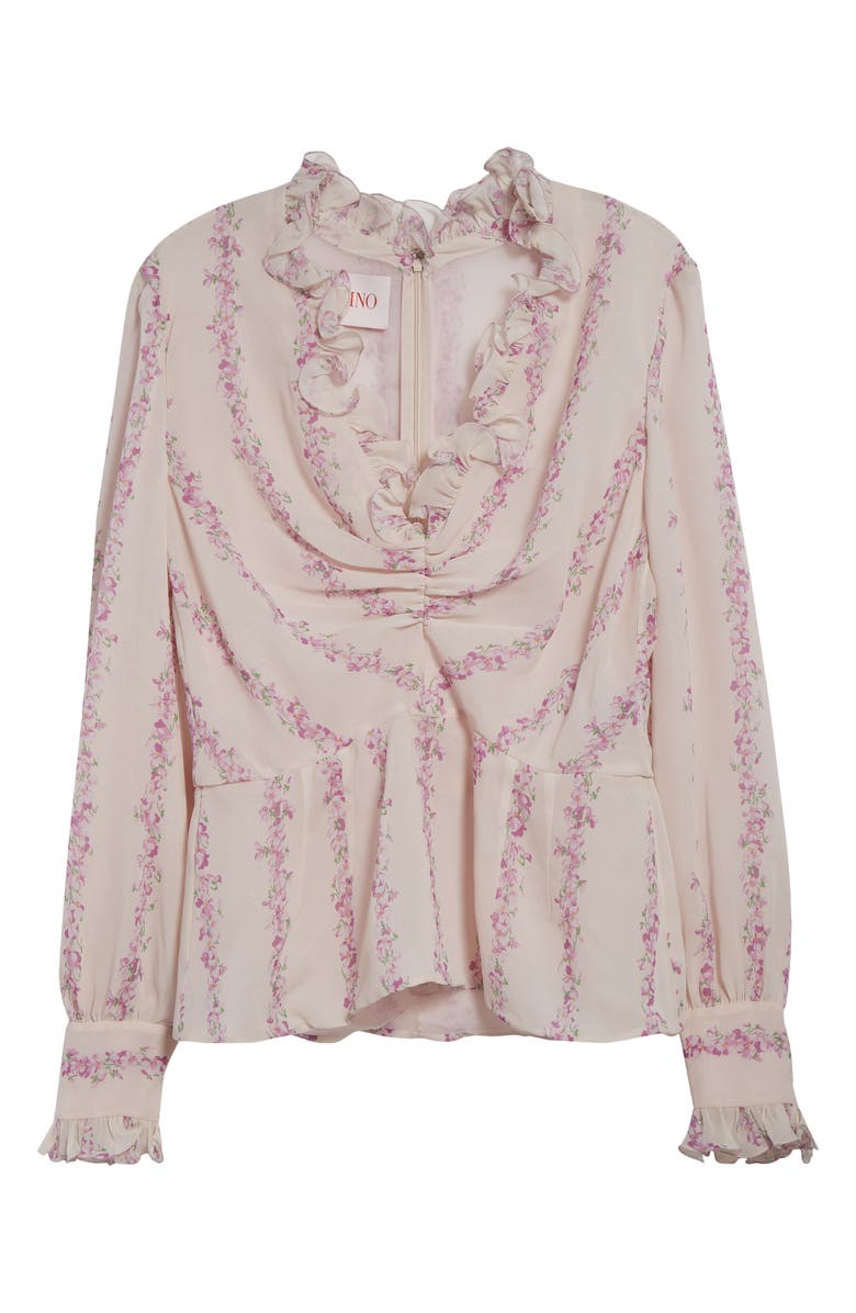 Valentino Garavani Floral Print Ruffle Silk Georgette Top, Alternate, color, Avorio/ Lilla