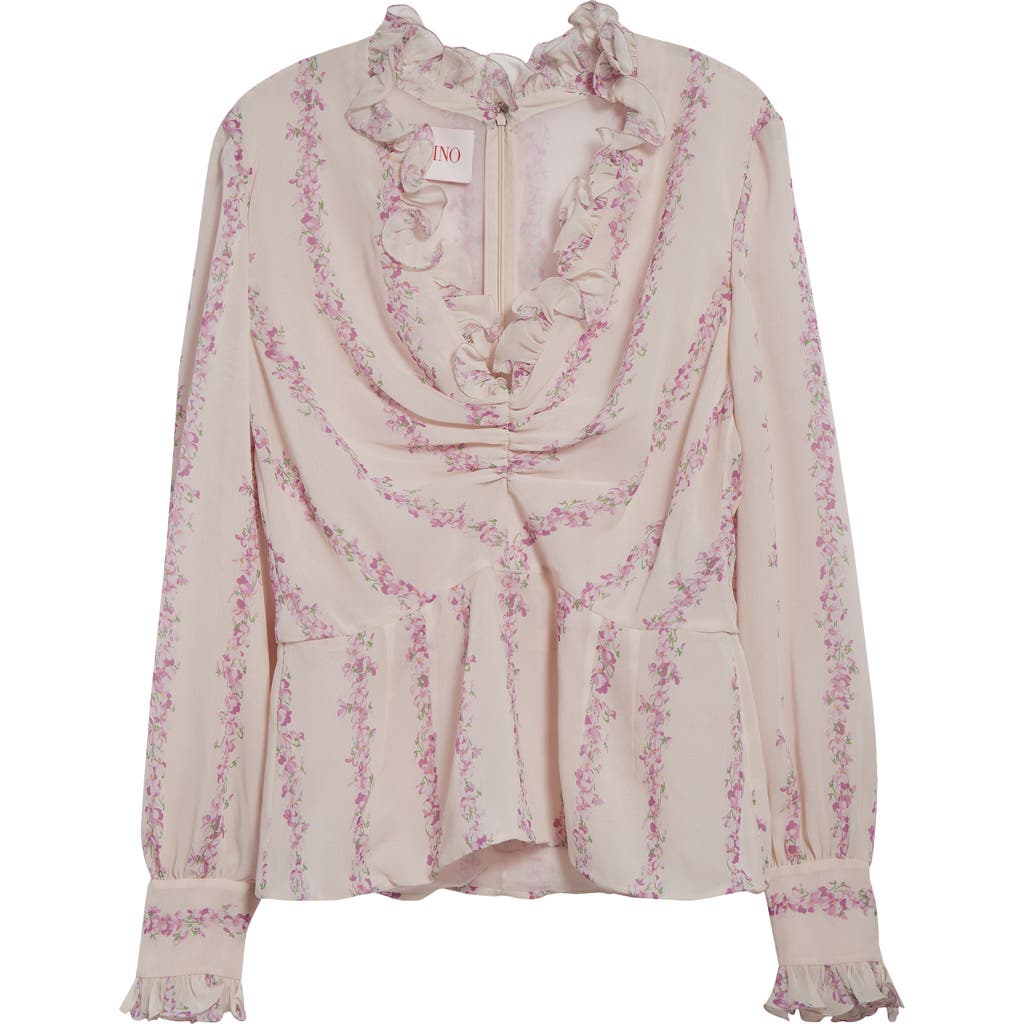 Valentino Garavani Floral Print Ruffle Silk Georgette Top