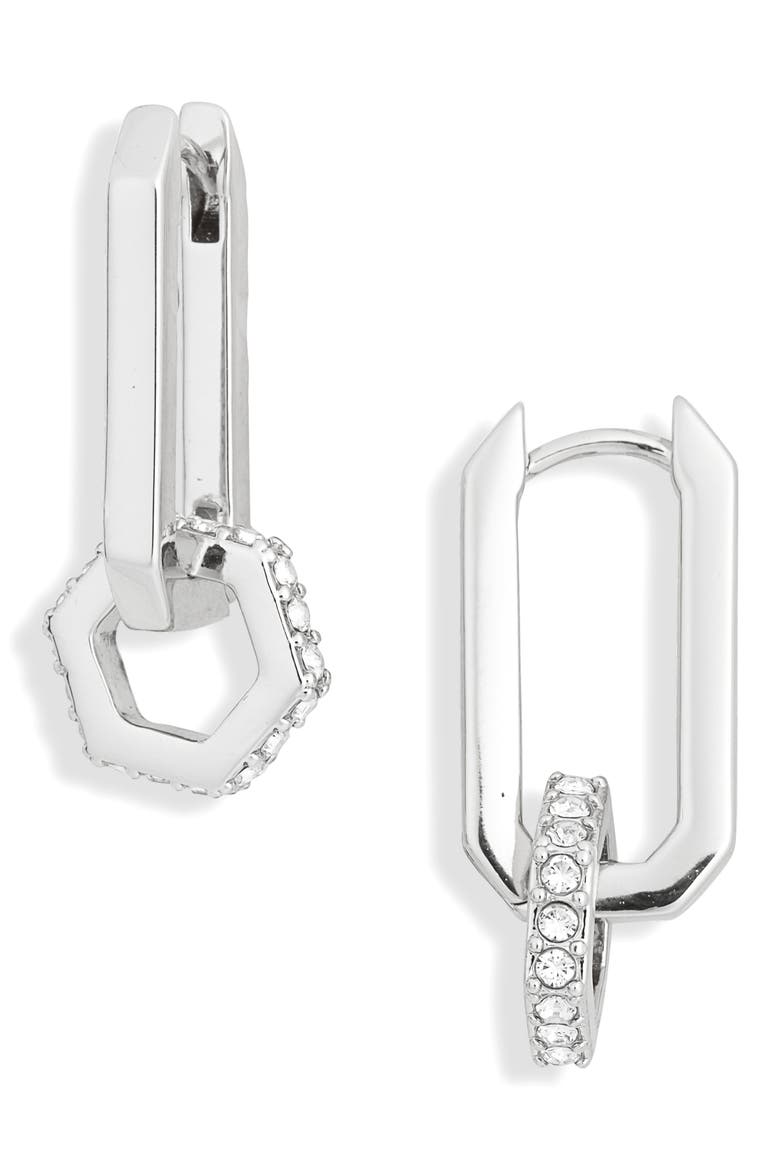 Hexagon Huggie Hoop Earrings, Alternate, color, RHODIUM
