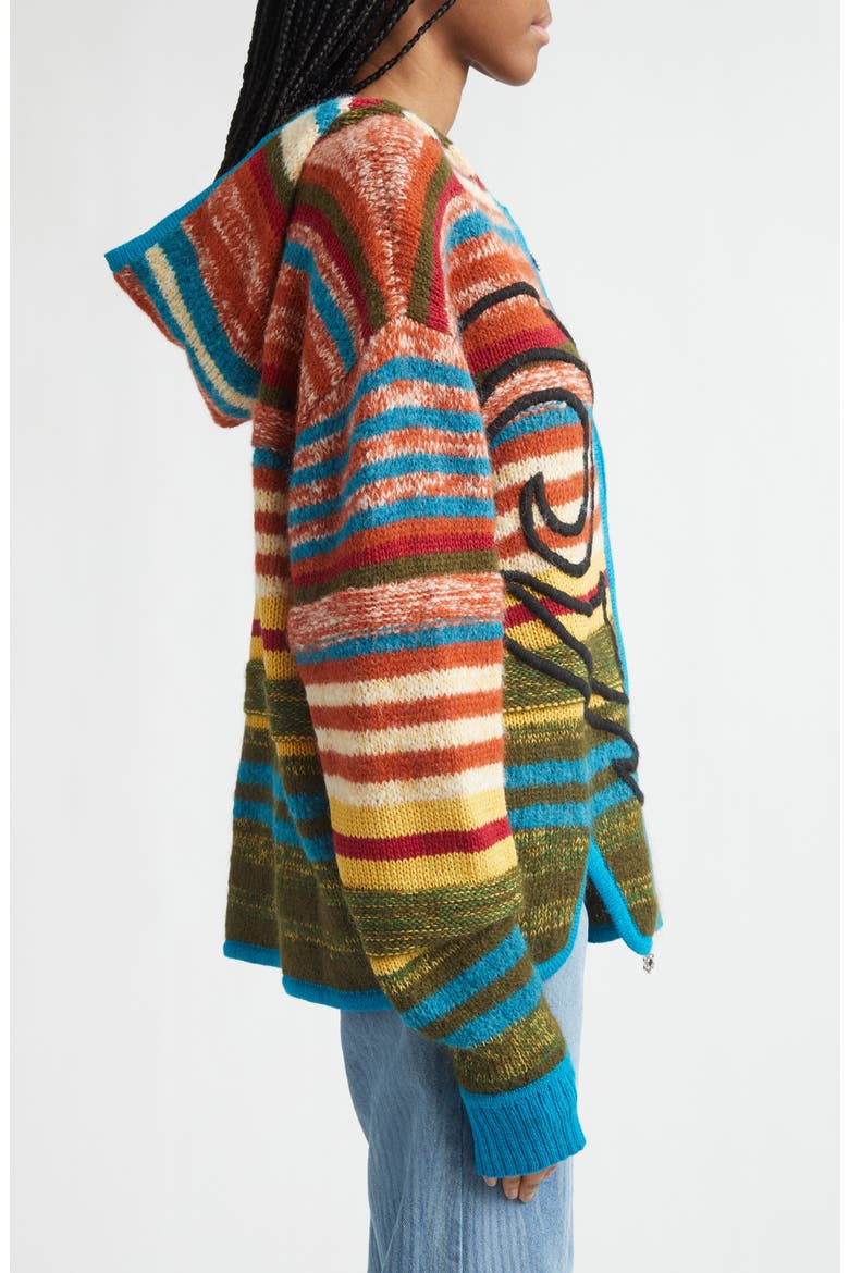 Stripe Hooded Alpaca & Merino Wool Blend Fulll Zip Sweater, Alternate, color, RAINBOW