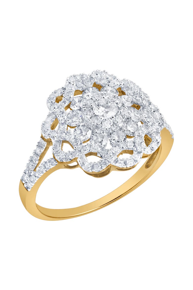 Caeloria 0.95 Cts Natural Diamond Floral Cluster 14K Gold Ring, Alternate, color, 14K Yellow Gold