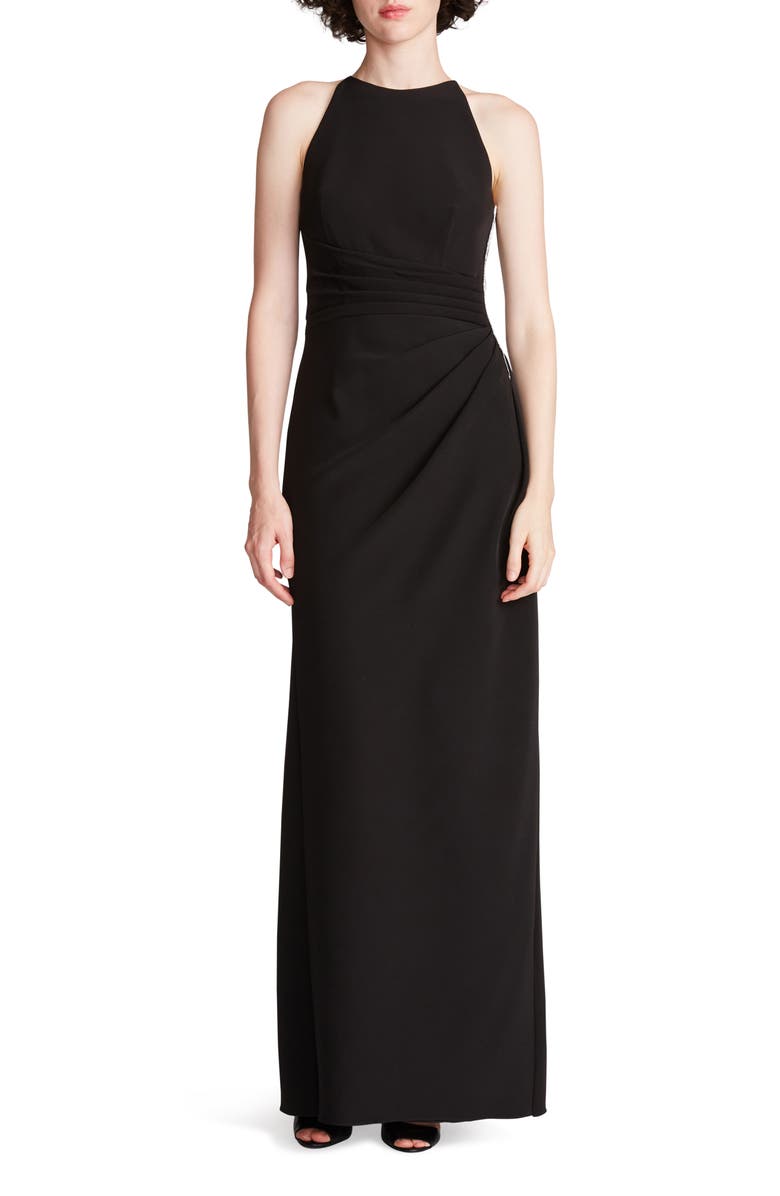 HALSTON Annika Crystal Detail Halter Neck Stretch Crepe Sheath Gown, Main, color, 