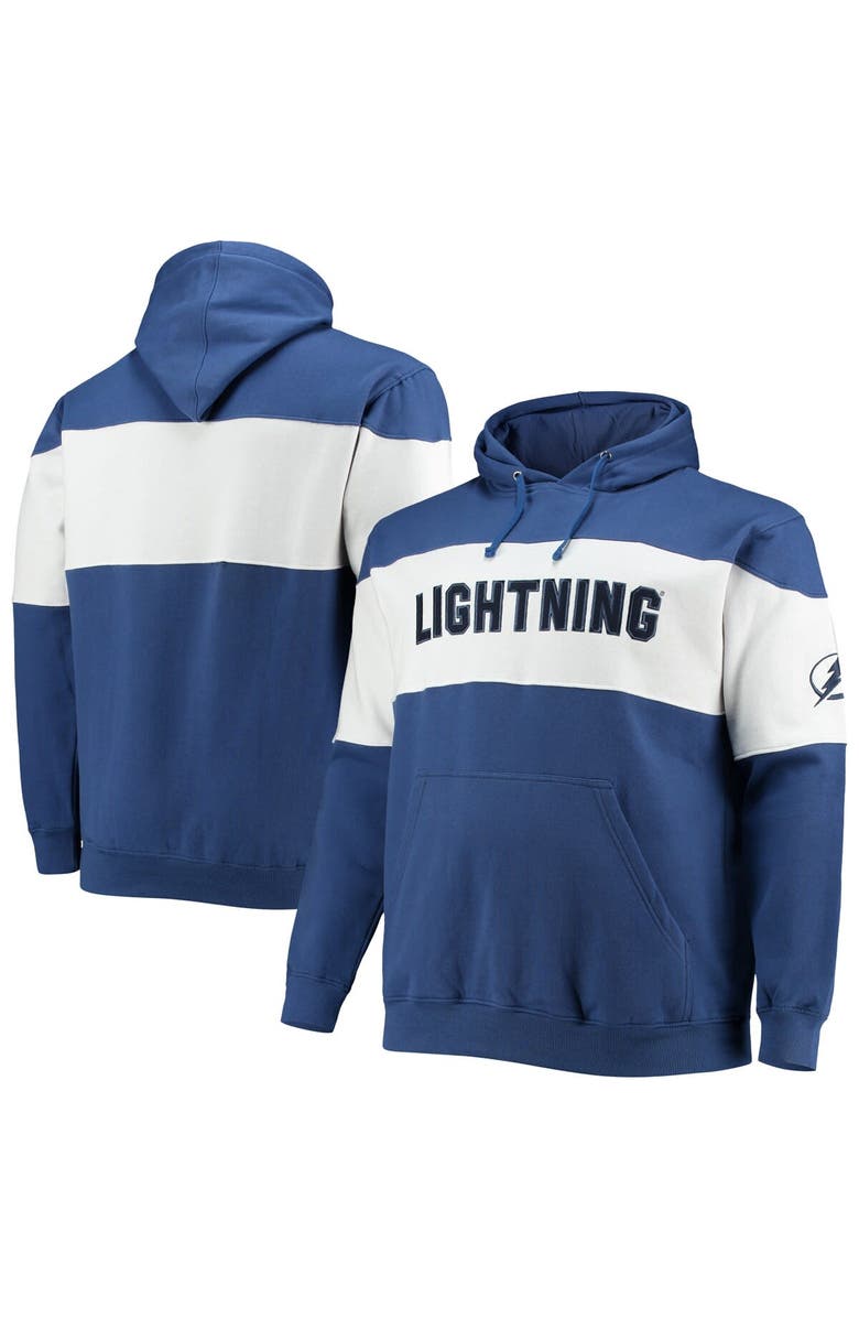 FANATICS Men's Fanatics Branded Blue/White Tampa Bay Lightning Big & Tall Colorblock Fleece Hoodie, Main, color, 