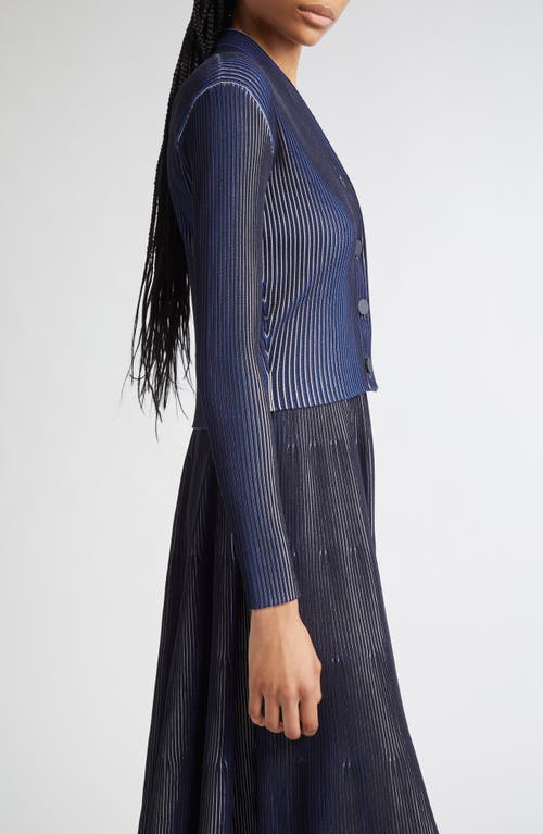 Emporio Armani Bicolor Ribbed Striped Cardigan Sweater In Black