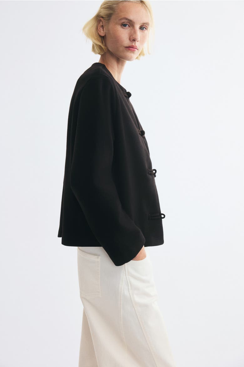 Knot-Button Jersey Jacket, Alternate, color, Black