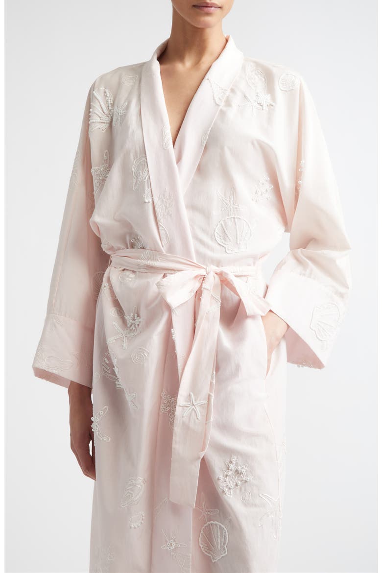 Peignoir Embroidered Long Sleeve Cotton & Silk Wrap Dress, Alternate, color, IVORY SHELL BRODERIE