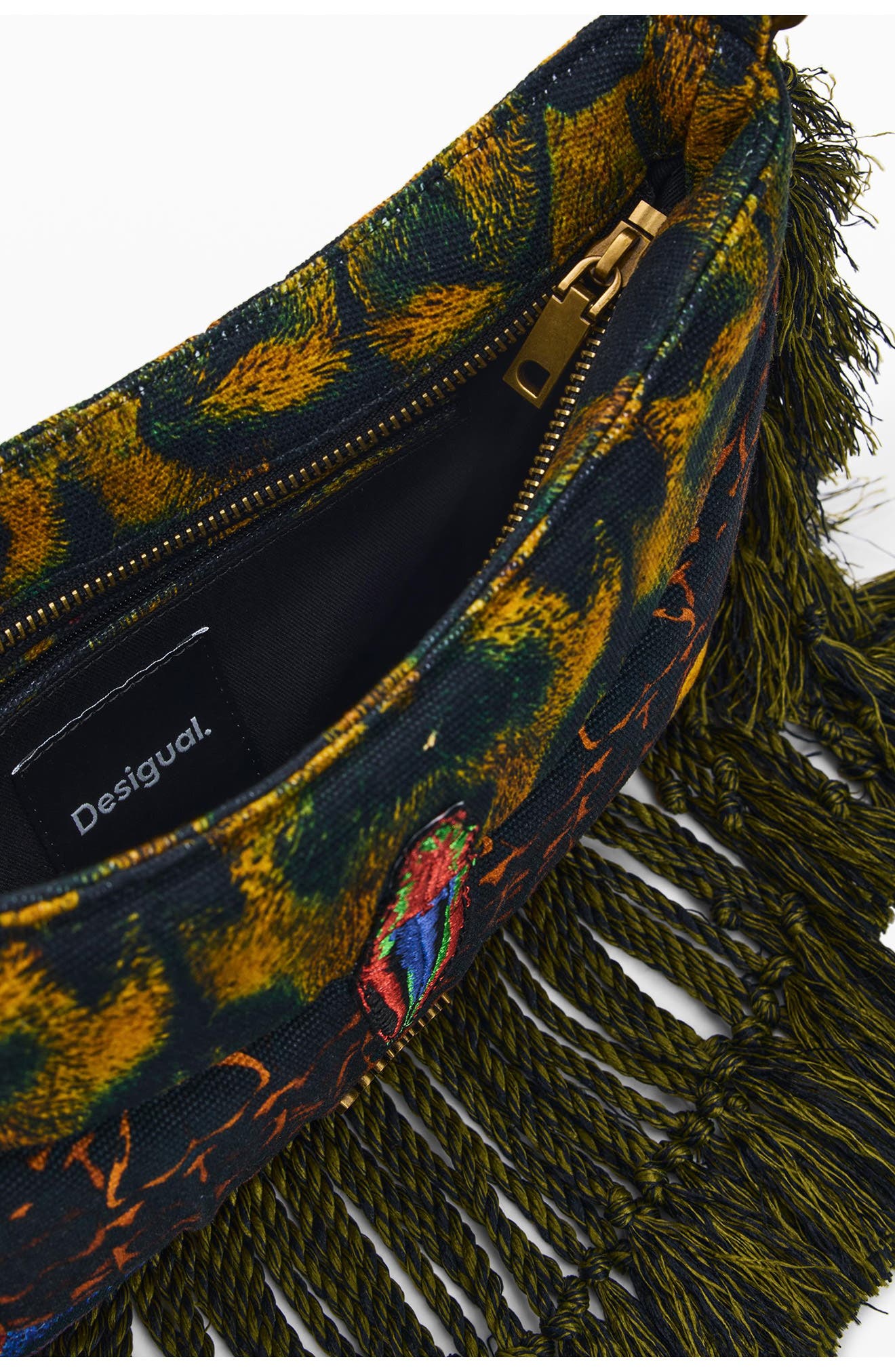 Desigual Fringe Trim Shoulder Bag, Alternate, color, Light Green