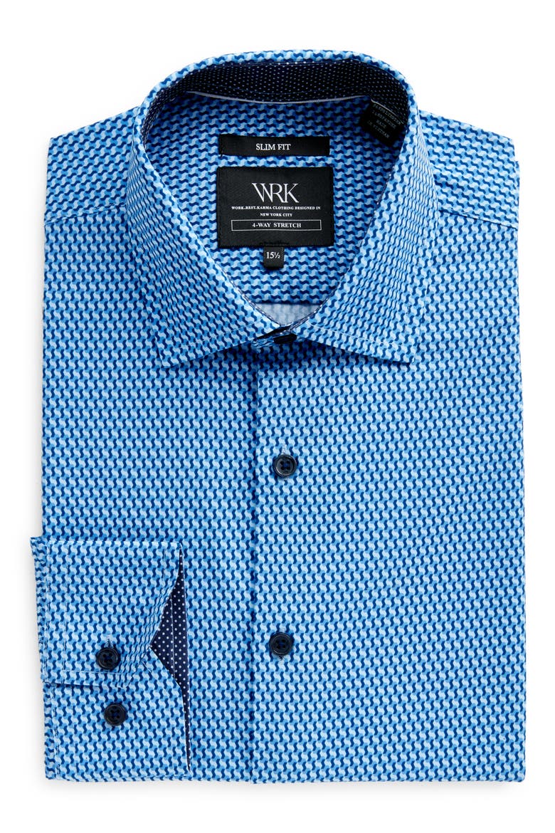 Slim Fit Geo Print Stretch Performance Dress Shirt, Alternate, color, BLUE