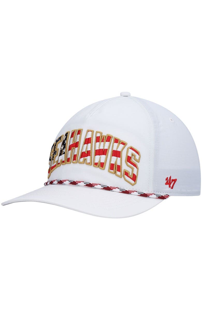 '47 Men's '47 White Seattle Seahawks Hitch Stars and Stripes Trucker Adjustable Hat, Main, color, 
