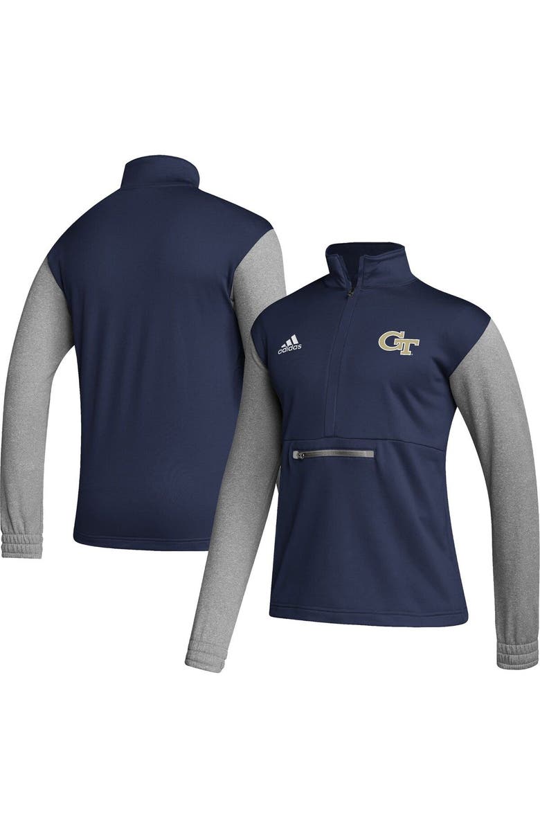 adidas Men's adidas Navy/Heathered Gray Georgia Tech Yellow Jackets Team AEROREADY Half-Zip Top, Main, color, 