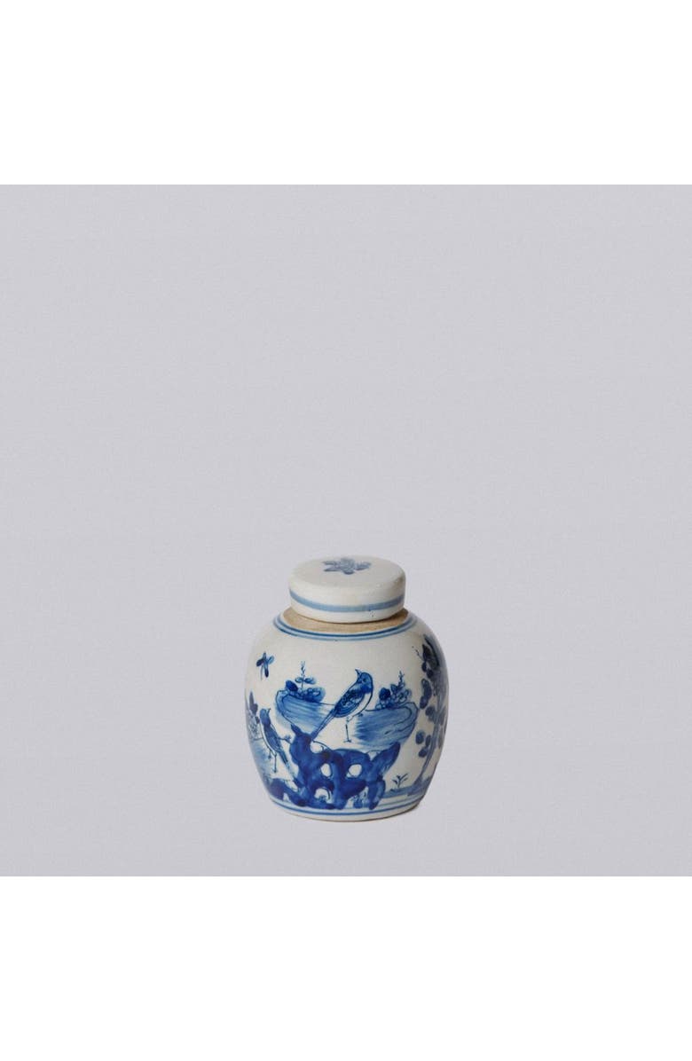 Cobalt Guild Porcelain Mini Bird and Flower Round Jar, Main, color, Blue And White