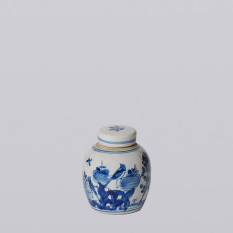 Porcelain Mini Bird and Flower Round Jar