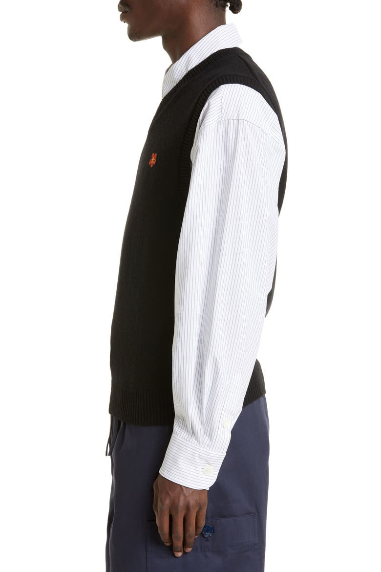 KENZO Embroidered Boke Flower Crest V-Neck Wool Sweater Vest (Men