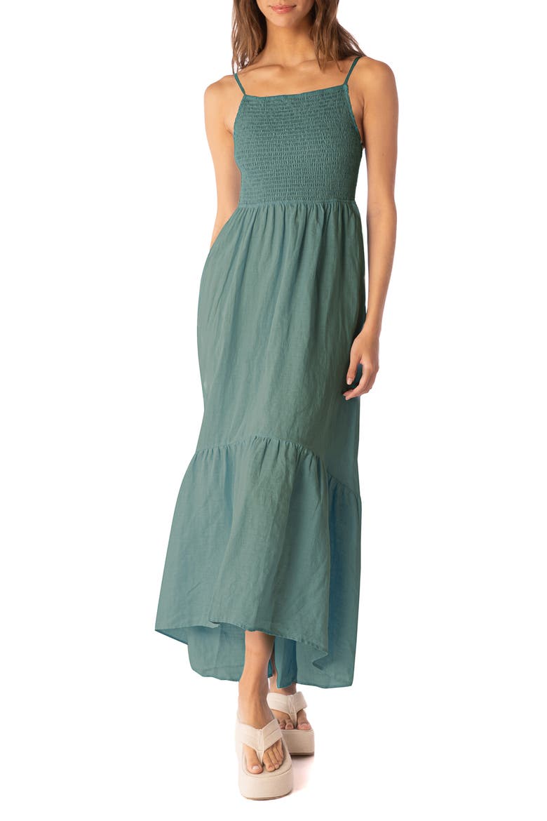 Isadora Smocked Maxi Dress, Main, color, TEAL GREEN