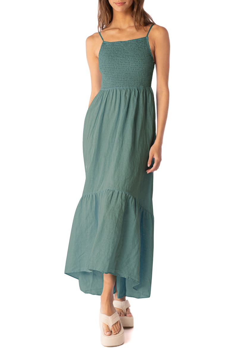 Maaji Isadora Smocked Maxi Dress, Main, color, Teal Green