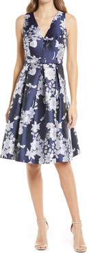 Eliza J Floral Satin Fit & Flare Dress