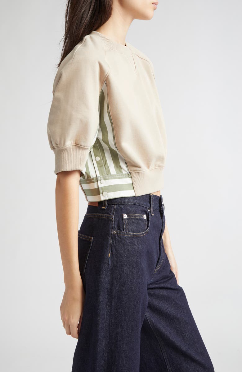 3.1 Phillip Lim Crop Shirt-Trimmed Sweatshirt, Alternate, color, Concrete